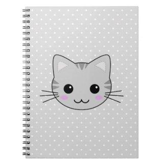 Gullig Kawaii grå tabby katttecknad Anteckningsbok