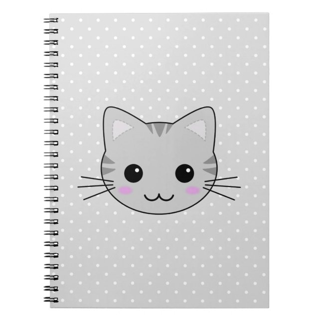 Gullig Kawaii grå tabby katttecknad Anteckningsbok (Framsidan)