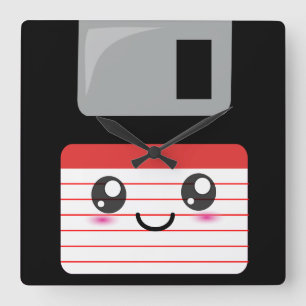 Gullig/Kawaii lyckligdiskett Fyrkantig Klocka