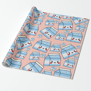 Gullig Kawaii mjölk som slår in papper Presentpapper