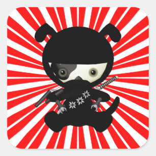 Gullig Kawaii Ninja valphund på rött Fyrkantigt Klistermärke