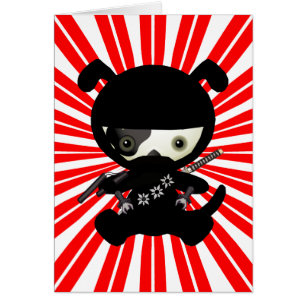 Gullig Kawaii Ninja valphund på rött Hälsningskort