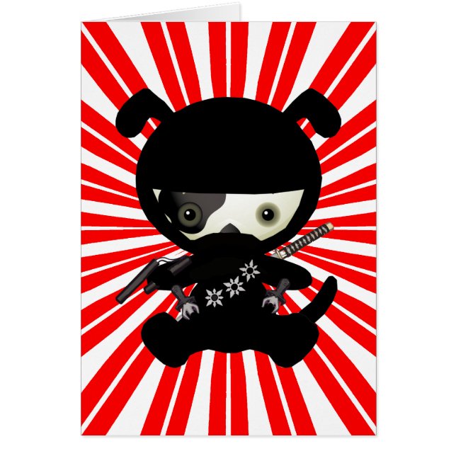 Gullig Kawaii Ninja valphund på rött Hälsningskort (Framsidan)