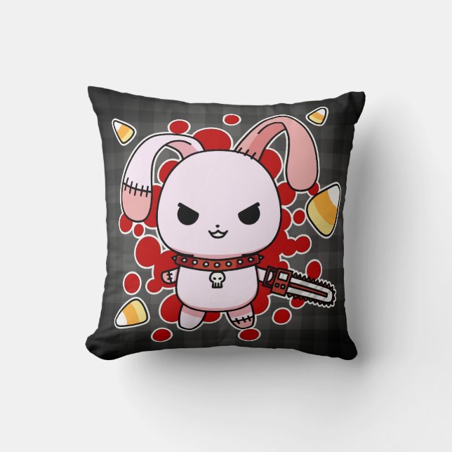 Gullig Kawaii ond kanin med chainsawen Kudde (Framsida)