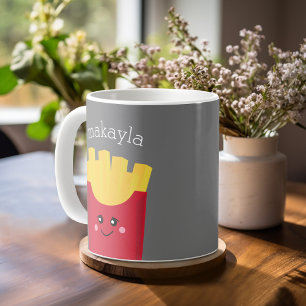 Gullig Kawaii pommes frites med anpassningsbarnamn Kaffemugg