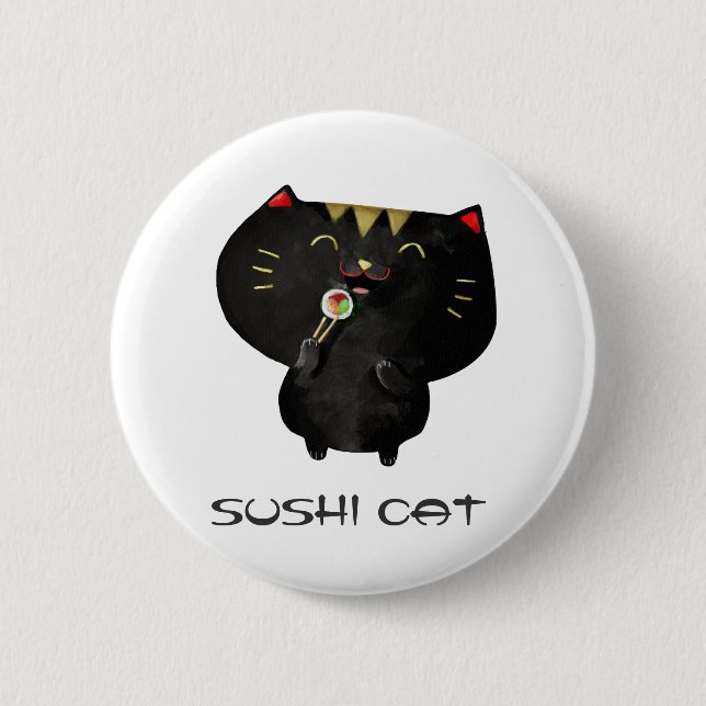 Gullig Kawaii svart Sushikatt Knapp (Framsida)