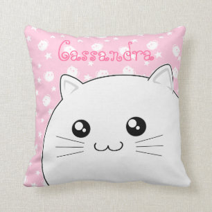 Gullig Kawaii vitkattunge Kudde