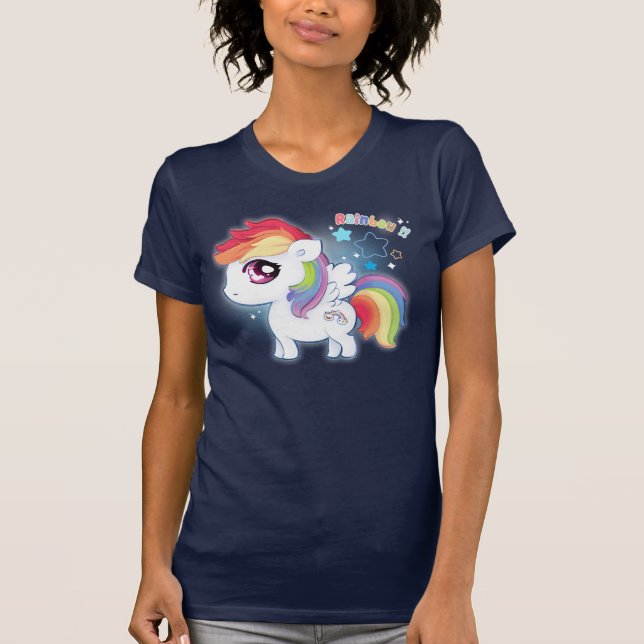 Gullig kawaiiregnbågeponny tee (Framsida)