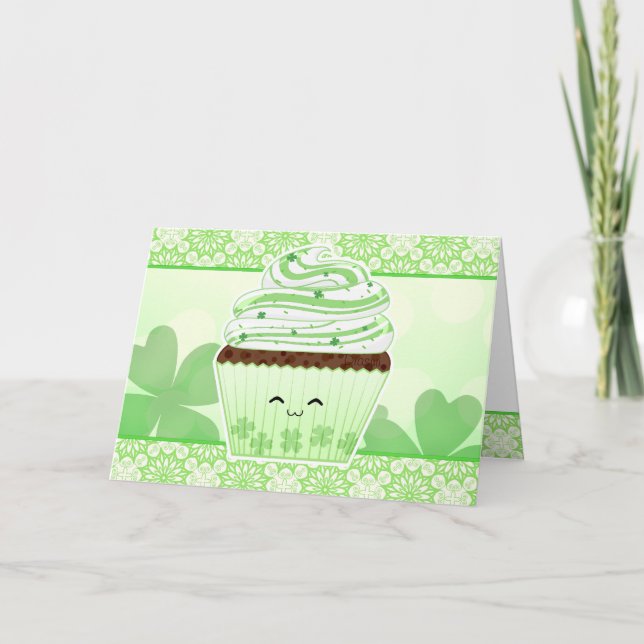 Gullig kawaiist patricks daymuffin kort (Framsida)