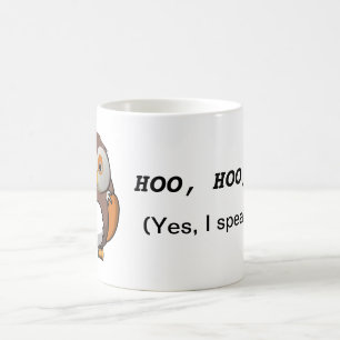 Gullig klok mugg för ugglacitationsteckenkaffe