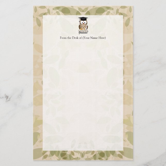 Gullig klok ugglastudent brevpapper (Framsida)