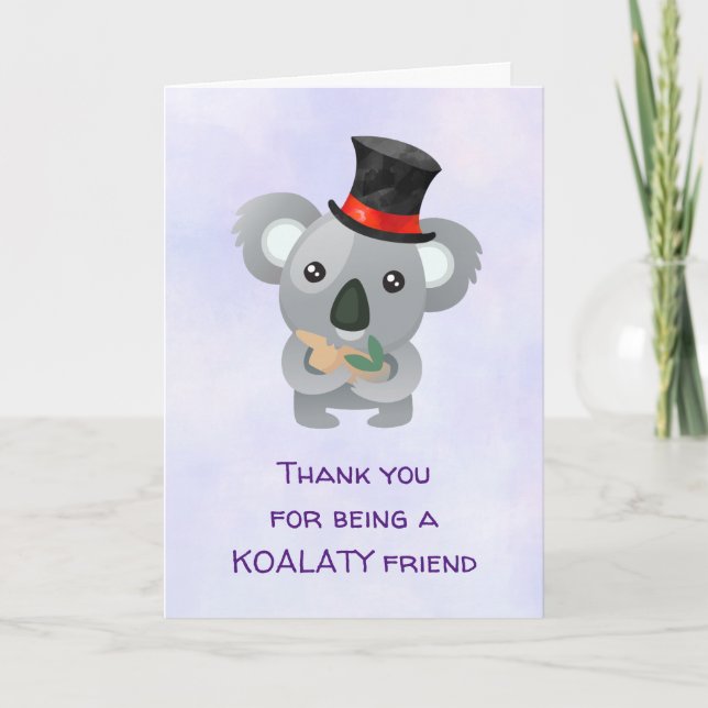 Gullig Koala för Koalaty vänvits i top hattack Tack Kort (Framsida)