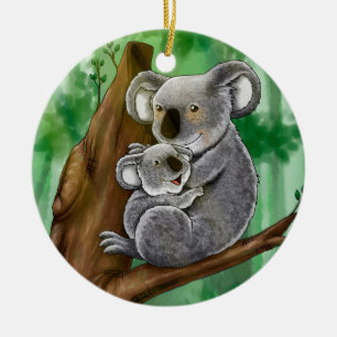 Gullig Koala och baby Julgransprydnad Keramik