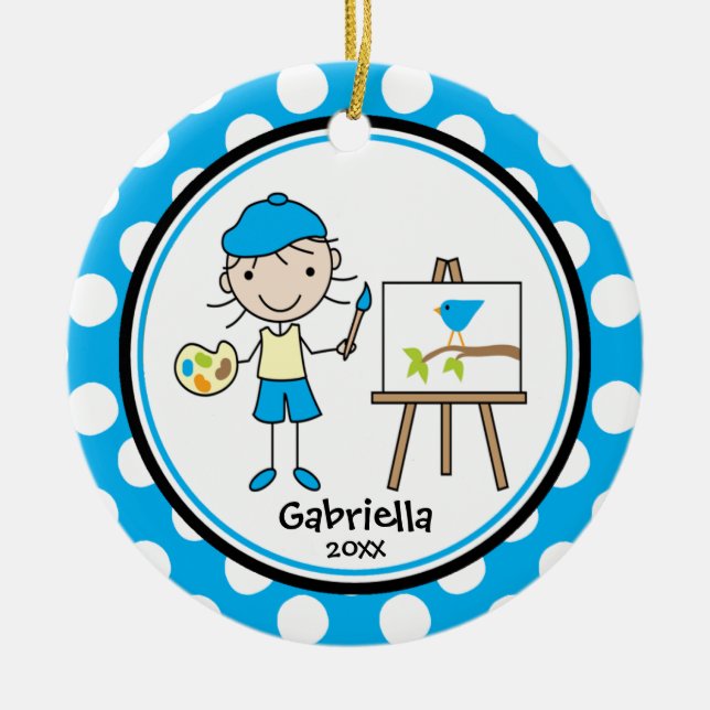 Gullig konstnär för julprydnad lite julgransprydnad keramik (Framsidan)