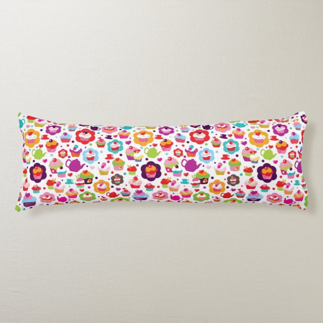 Gullig kopptårta och teakruka kroppskudde (Framsidan)