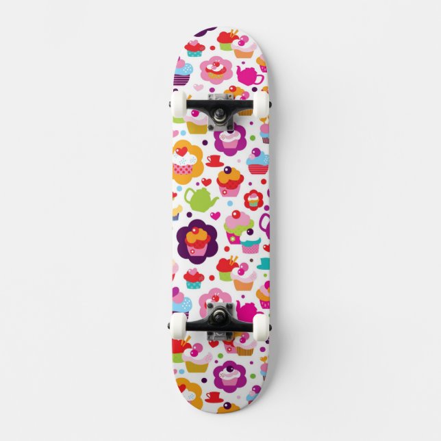 Gullig kopptårta och teakruka old school skateboard bräda 18 cm (Framsida)