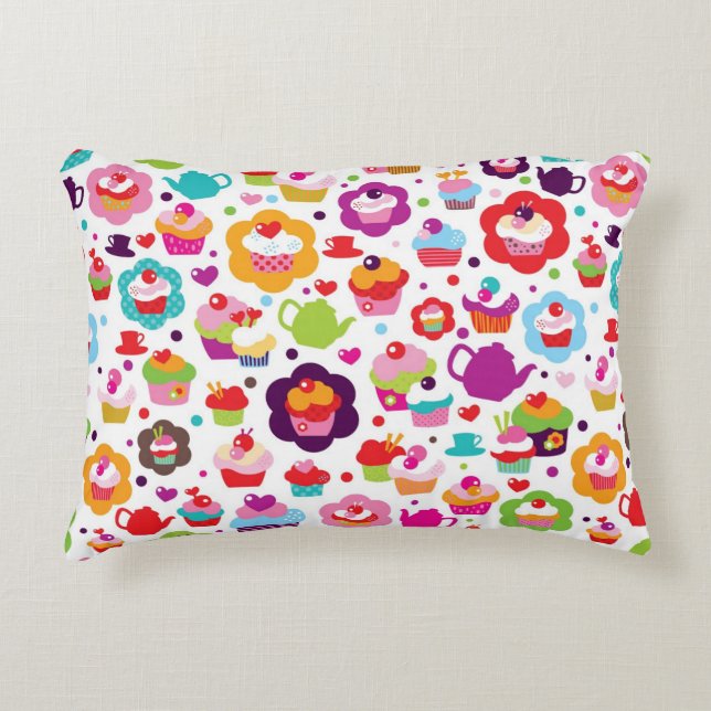 Gullig kopptårta och teakruka prydnadskudde (Framsidan)