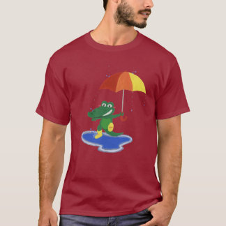 Gullig krokodil under regna tee