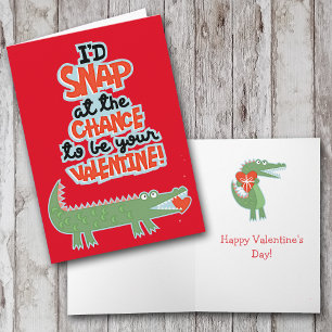 Gullig kvick alligatorvalentin helgkort