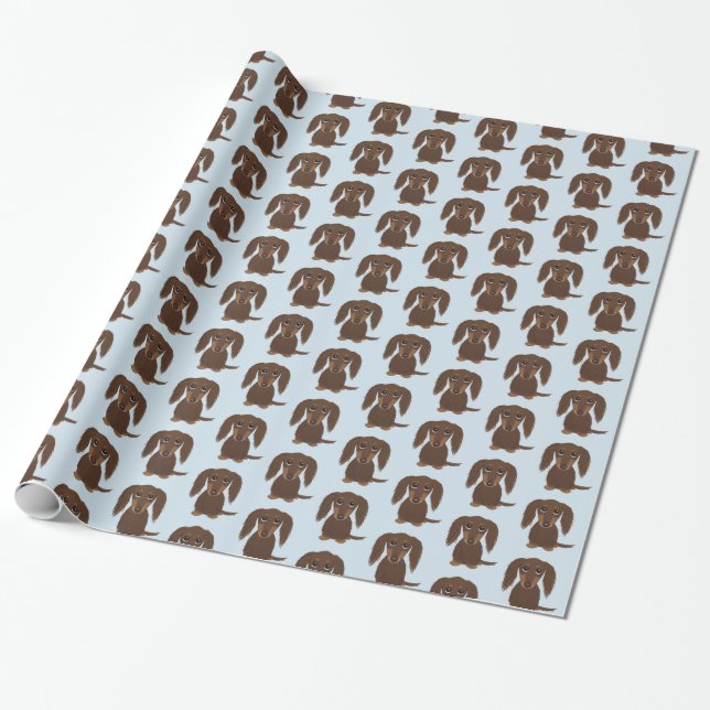 Gullig långhårig choklad - brun taxhund presentpapper (Utrullad)