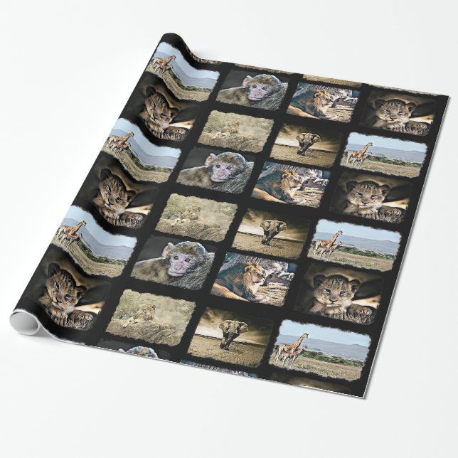 Gullig lejon och giraffgåvasjal för apa, presentpapper (Utrullad)