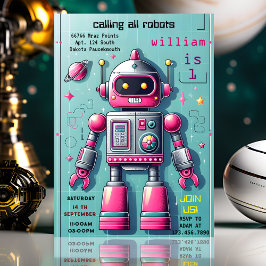 gullig Leksak lustig robot första födelsedag Inbjudningar