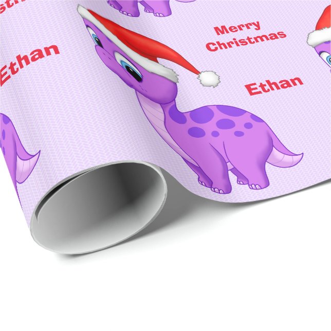 Gullig lilababy Dinosour med den Santa hatten Presentpapper (Rullad Hörn)