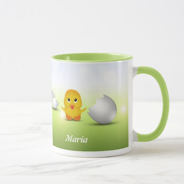 Gullig lite babychick ditt namn mugg (Höger)