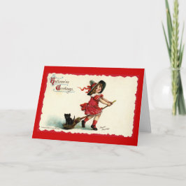 Gullig lite häxaflicka Halloween Kort