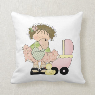 Gullig liten flicka/Buggy och docka Kudde
