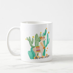 Gullig Llama i gul plats för blommarkaktusträdg Kaffemugg