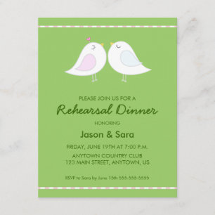 Gullig love birds på grön repetition middag inbjudningar