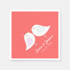 Gullig love birds på korallbakgrund pappersservett