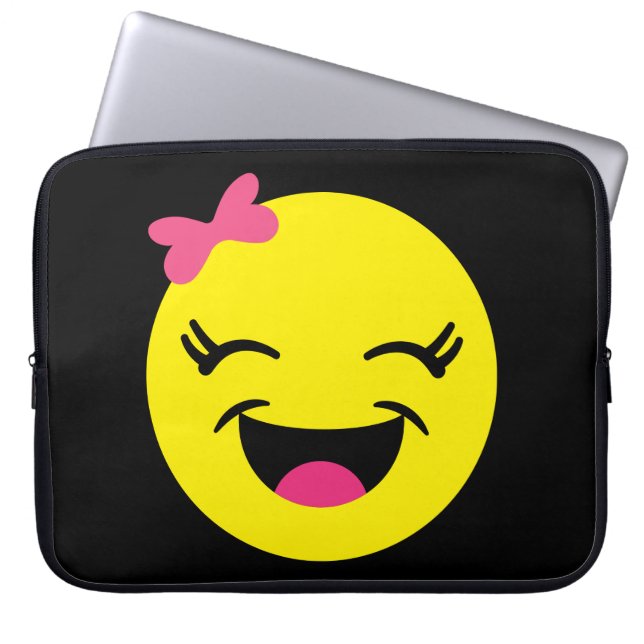 Gullig & lycklig Emoji flicka Laptop Sleeve (Framsidan)
