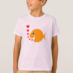 Gullig lycklig gladlynt le tecknadguldfisk tee