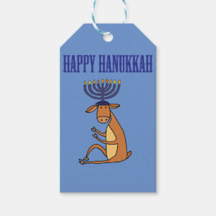 Gullig lycklig Hanukkah rentecknad Presentetikett