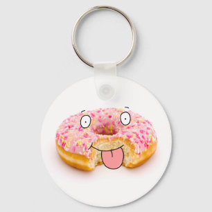 Gullig lycklig rosa munkteckenkeychain nyckelring