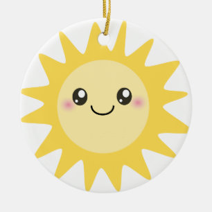 Gullig lycklig sol julgransprydnad keramik