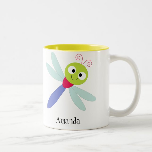 Gullig lycklig tecknadslända med Twirly Två-Tonad Mugg (Höger)