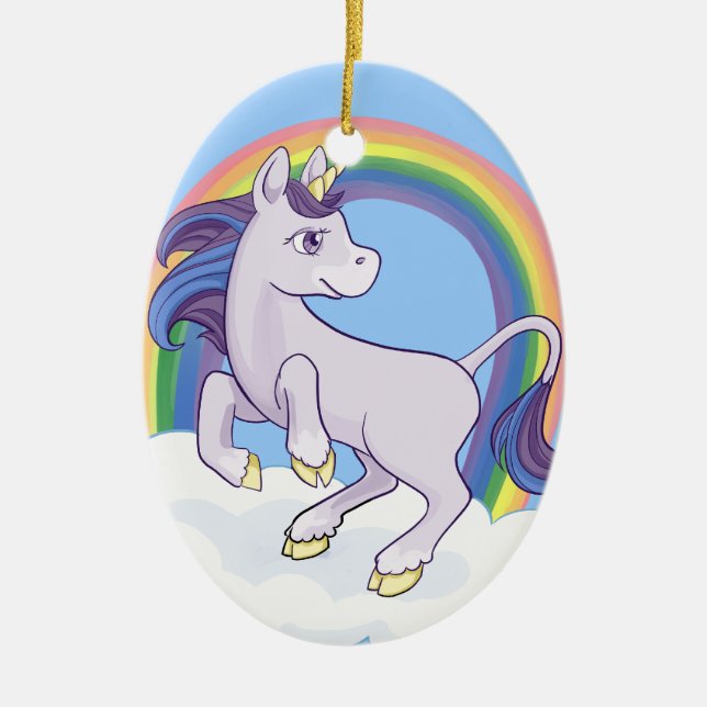 Gullig Magical regnbågeUnicorn Julgransprydnad Keramik (Framsidan)