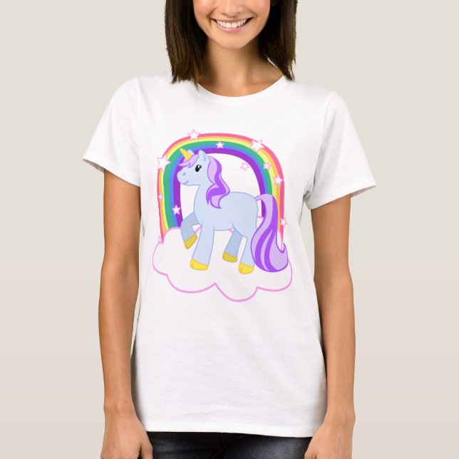 Gullig Magical Unicorn med regnbågen (anpassadet!) T-shirt (Framsida)