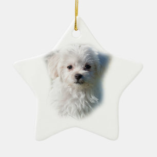 Gullig maltesisk hund julgransprydnad keramik