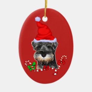 Gullig miniatyrSchnauzerjul Julgransprydnad Keramik