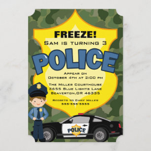 Gullig moderiktig inbjudan för polisbilfödelsedag