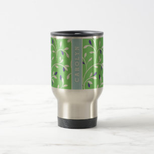 Gullig modern grön lockig lövmönstermonogram resemugg