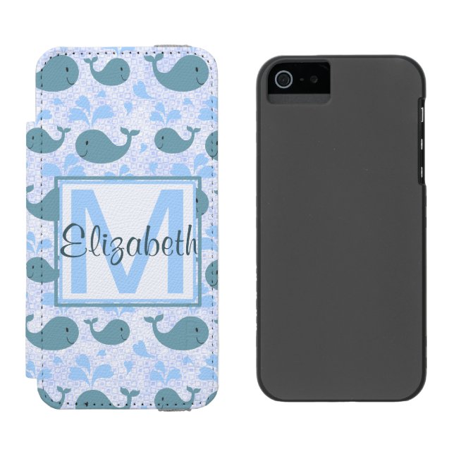 Gullig Monogram för blåttvalmönster Incipio iPhone Wallet Skal (Sida vid Sida)