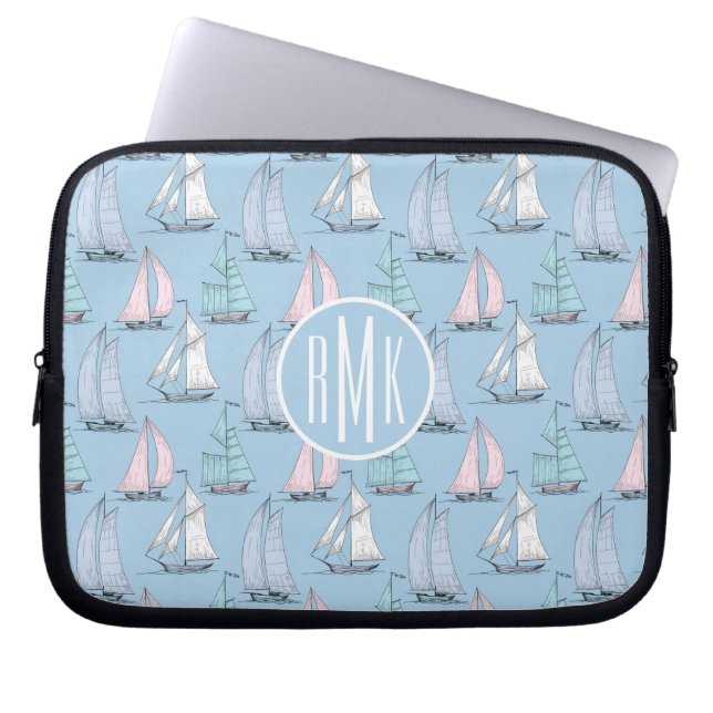 Gullig Monogram för segelbåtmönster | Laptop Fodral (Framsidan)