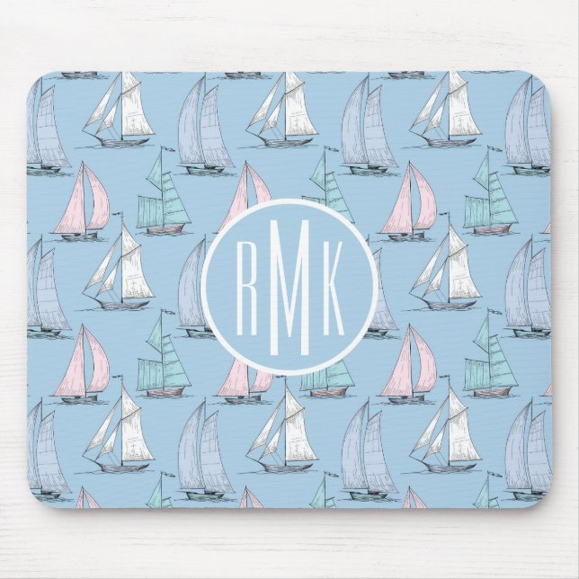 Gullig Monogram för segelbåtmönster | Musmatta (Framsidan)