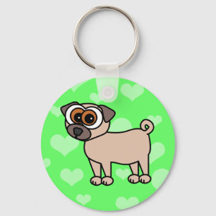 Gullig mops Keychain - grönt Nyckelring