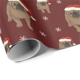Gullig mopsjul som slår in papper presentpapper